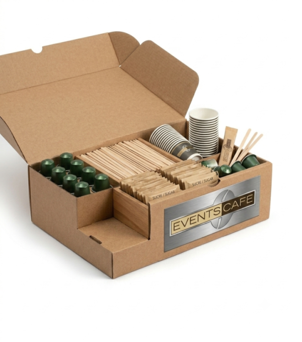 Kit café Nespresso : capsules premium, sucre, touillettes et gobelets
